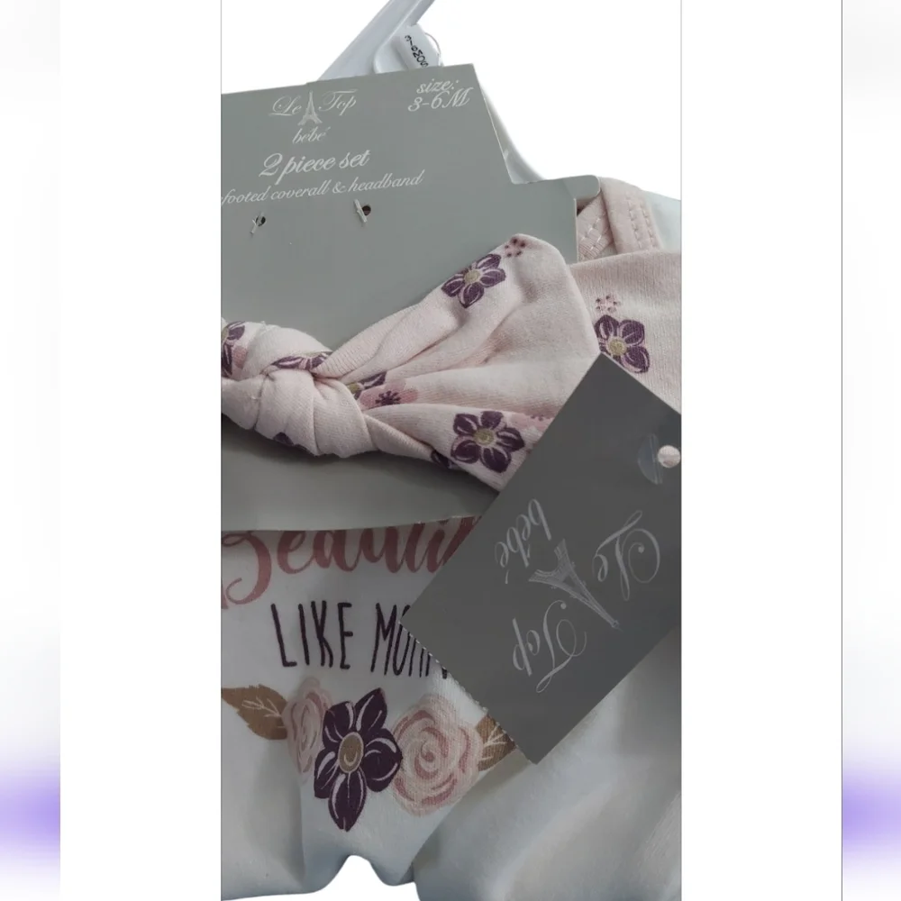 NWT Le Top Baby 2 Pc Beautiful Like Mommy Bodysuit with Headband ~sz 3-6M